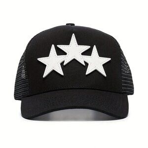 Classic AMIRI Black 3-stars Hat AMIRI Star Leather Trucker Hat
